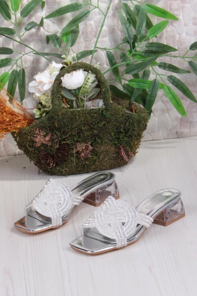 Fort Ares 1698 Sedef Taşlı Günlük Giyim Abiye Şeffaf Topuk Kadın Terlik - Resim 6