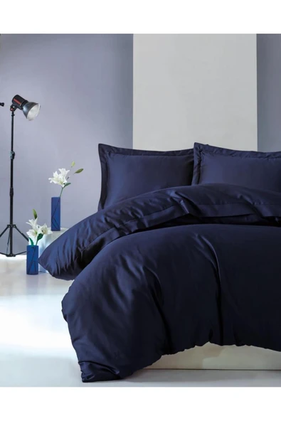 Elegant Saten Tek Kişilik Nevresim Takımı Lacivert - 1