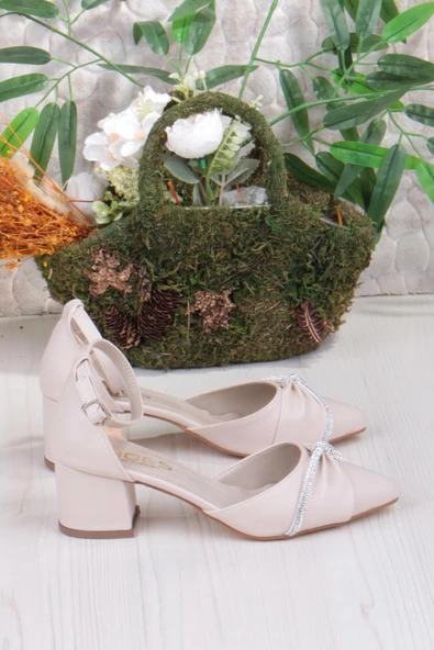 Fort 08-50 Biye Taşlı Burgu Model Alçak Topuklu Kadın Ayakkabı - Resim 2