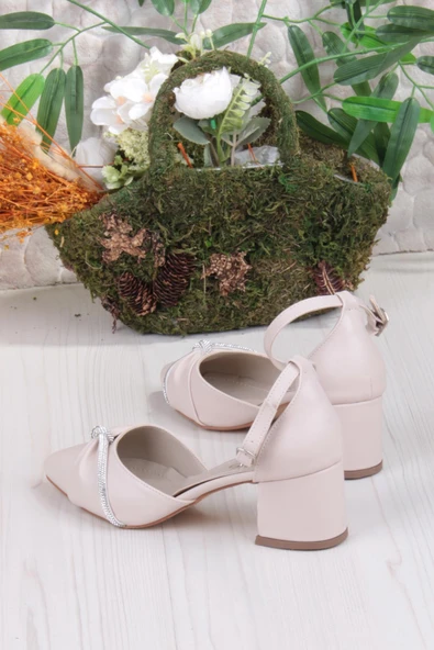 Fort 08-50 Biye Taşlı Burgu Model Alçak Topuklu Kadın Ayakkabı - Resim 4