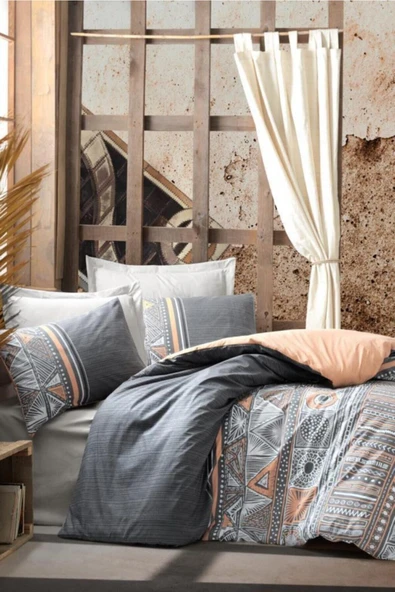 Adiel - Gri Ethnic Çift Kişilik Nevresim Takımı