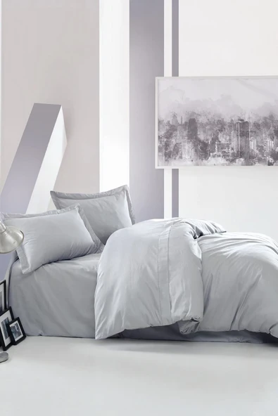 Elegant Saten Tek Kişilik Nevresim Takımı Gri - 1
