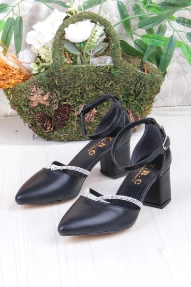 Fort 35621 Biye Taşlı Kalın Topuklu Kadın Ayakkabı - Resim 3