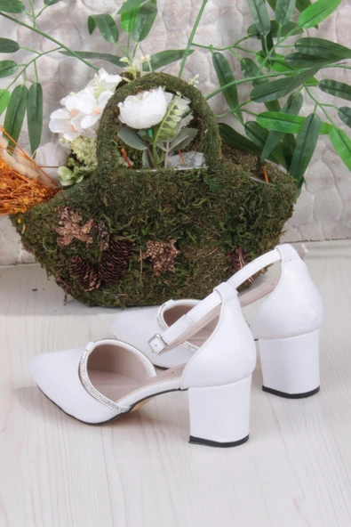 Fort 35619 Biye Taşlı Kalın Topuklu Kadın Ayakkabı - Resim 9