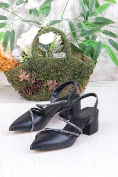 Fort 110-415 Biye Taşlı Alçak Kalın Topuklu Kadın Ayakkabı - Resim 3