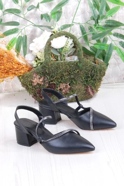 Fort 110-473 Fls Biye Taşlı Arkası Açık Klasik Topuklu Kadın Ayakkabı ürün görseli