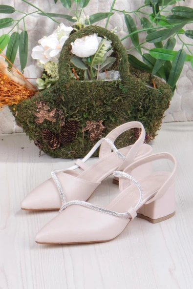 Fort 110-473 Fls Biye Taşlı Arkası Açık Klasik Topuklu Kadın Ayakkabı - Resim 8