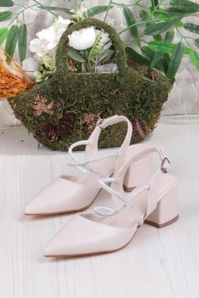 Fort 110-411 Çapraz Taşlı Arkası Açık Klasik Topuklu Kadın Ayakkabı - Resim 8