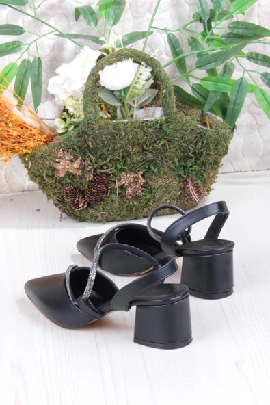 Fort 110-473 Fls Biye Taşlı Arkası Açık Klasik Topuklu Kadın Ayakkabı - Resim 4