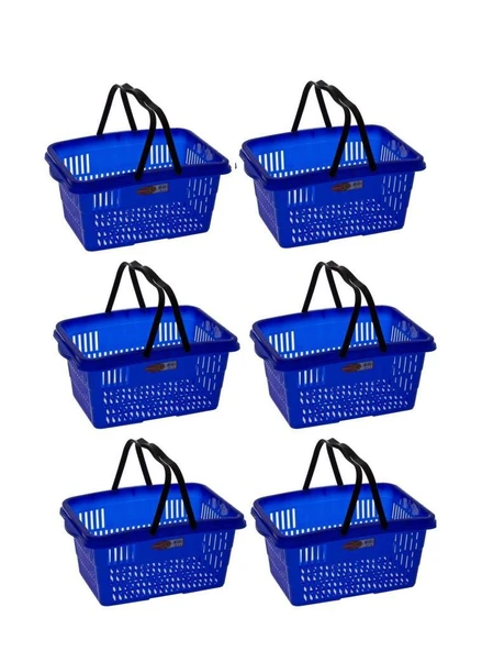 Omnipazar SY-2260 Çift Saplı Plastik Market Taşıma Sepeti Mavi 6 Adet