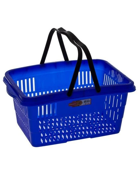 Omnipazar SY-2260 Çift Saplı Plastik Market Taşıma Sepeti Mavi 6 Adet - 3