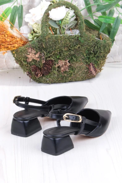 Fort 35126 Ceyn Cilt Arkası Açık Kalın Topuklu Sivri Burun Kadın Ayakkabı - Resim 4