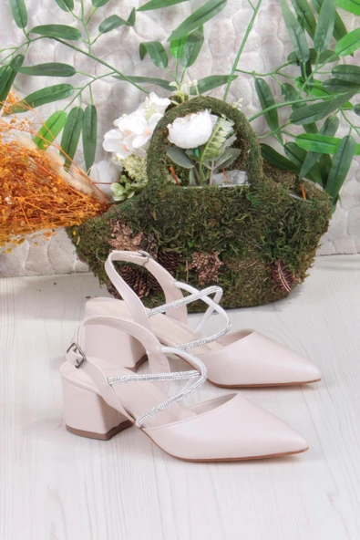 Fort 110-411 Çapraz Taşlı Arkası Açık Klasik Topuklu Kadın Ayakkabı - Resim 6