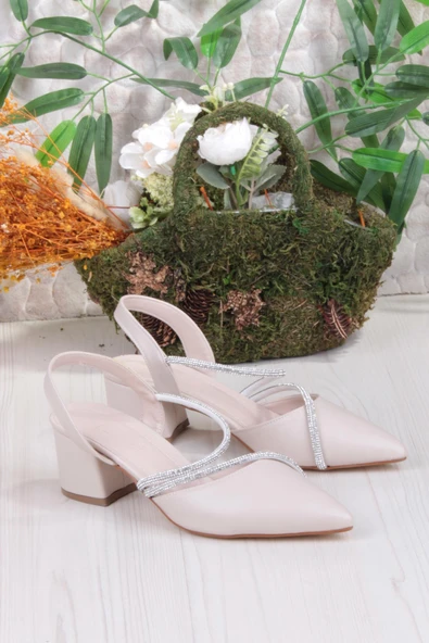 Fort 110-415 Biye Taşlı Alçak Kalın Topuklu Kadın Ayakkabı - Resim 6