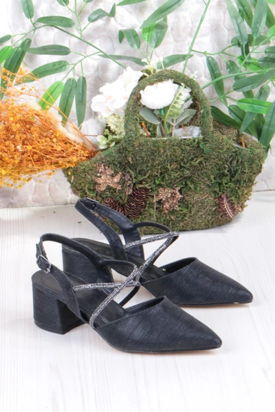 Fort 110-411 Saten Simli Taşlı Arkası Açık Klasik Topuklu Kadın Ayakkabı ürün görseli