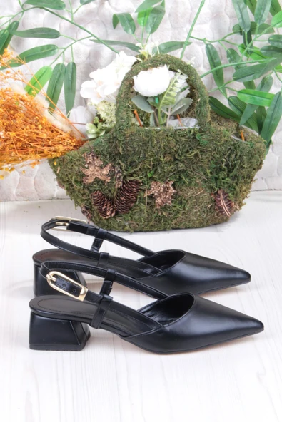 Fort 35126 Ceyn Cilt Arkası Açık Kalın Topuklu Sivri Burun Kadın Ayakkabı - Resim 2