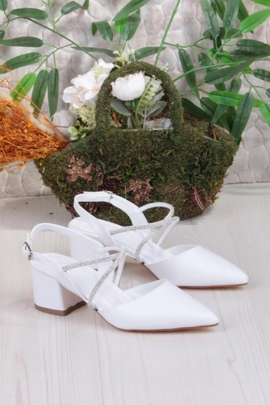 Fort 110-411 Çapraz Taşlı Arkası Açık Klasik Topuklu Kadın Ayakkabı - Resim 11