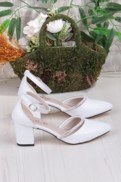 Fort 35619 Biye Taşlı Kalın Topuklu Kadın Ayakkabı - Resim 7