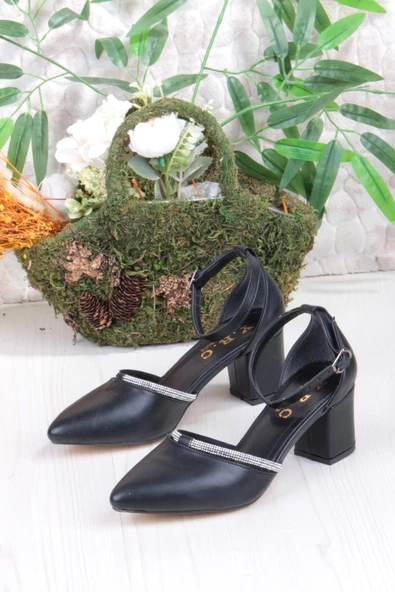 Fort 35619 Biye Taşlı Kalın Topuklu Kadın Ayakkabı - Resim 3