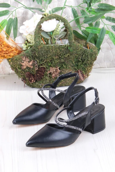 Fort 110-411 Çapraz Taşlı Arkası Açık Klasik Topuklu Kadın Ayakkabı - Resim 3