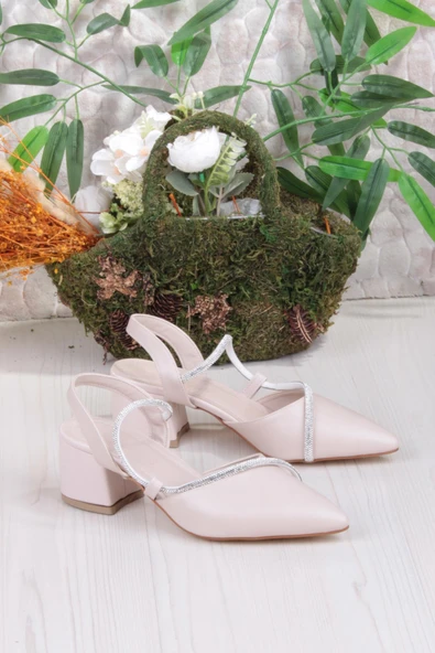 Fort 110-473 Fls Biye Taşlı Arkası Açık Klasik Topuklu Kadın Ayakkabı - Resim 6