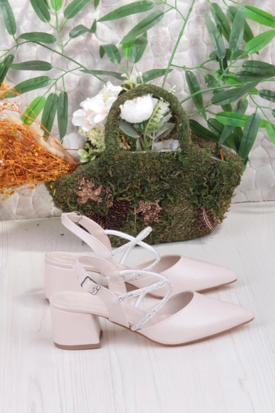 Fort 110-411 Çapraz Taşlı Arkası Açık Klasik Topuklu Kadın Ayakkabı - Resim 7