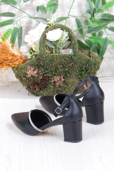 Fort 35619 Biye Taşlı Kalın Topuklu Kadın Ayakkabı - Resim 4