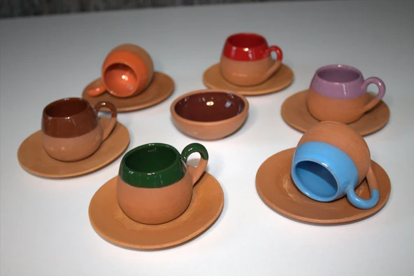 Çömlek Fincan Takımı Tombul Model 6lı Set ve Çerezlik HEDİYELİ - 1