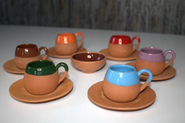 Çömlek Fincan Takımı Tombul Model 6lı Set ve Çerezlik HEDİYELİ - 2