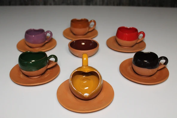 Çömlek Fincan Takımı Kalpli Model 6lı Set Çerezlik HEDİYELİ - 2