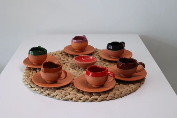 Çömlek Fincan Takımı Kalpli Model 6lı Set Çerezlik HEDİYELİ - 3