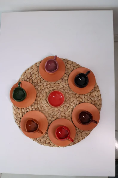 Çömlek Fincan Takımı Kalpli Model 6lı Set Çerezlik HEDİYELİ - 4
