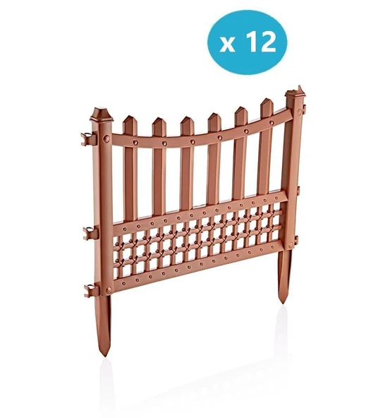 Omnipazar SY-5998 Elite Plastik Dekoratif Bahçe Çiti 12'li Set 60x55 cm Kahverengi - 1
