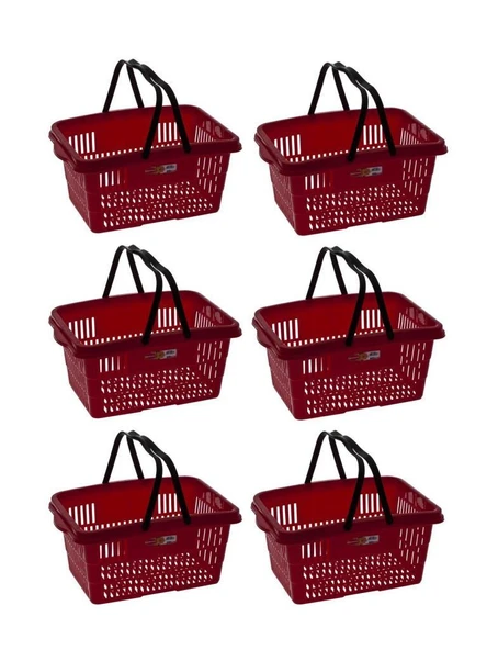 Omnipazar SY-2260 Çift Saplı Plastik Market Taşıma Sepeti Kırmızı 6 Adet