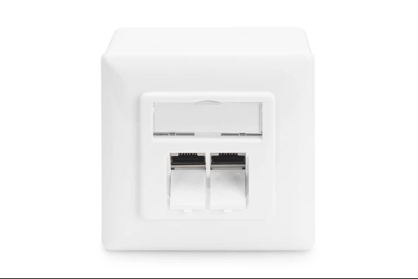 Digitus Sıva Üstü İkili CAT.6 RJ-45 Priz, Shielded (Zırhlı), 2 x RJ45, 8P8C, LSA, Beyaz renk RAL 9010<br>
Digitus CAT 6 Wall Outlet, Shielded, 2x RJ45 8P8C, LSA, pure white, surface mount