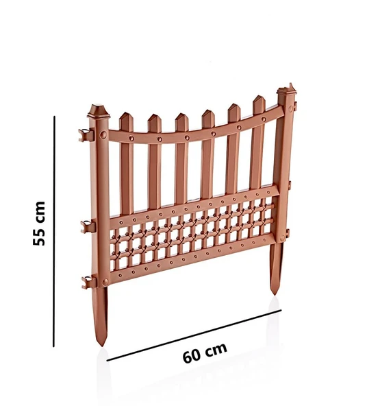 Omnipazar SY-5998 Elite Plastik Dekoratif Bahçe Çiti 12'li Set 60x55 cm Kahverengi - 2