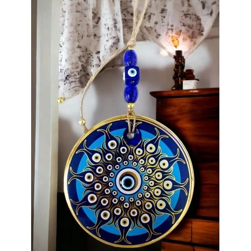 Dekoratif Desen Nazar Boncuklu Duvar Süsü Cam Duvar Dekoru - 3