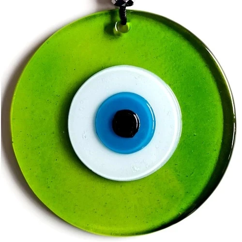 Mavi Nazar Boncuklu Şeffaf Yeşil El Yapımı Duvar Süsü - 4