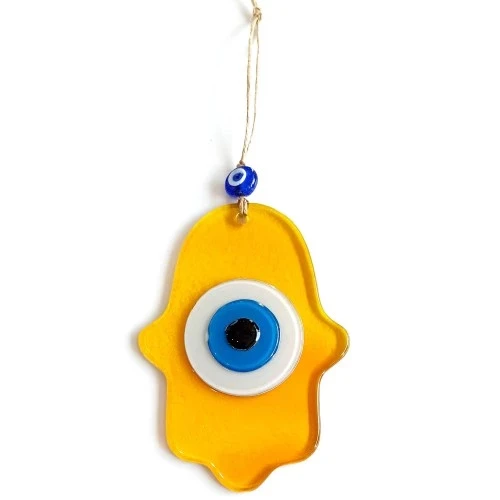 Nazar Boncuklu Bal Rengi Fatma Ana Bereket Eli Cam Duvar Süsü - 2