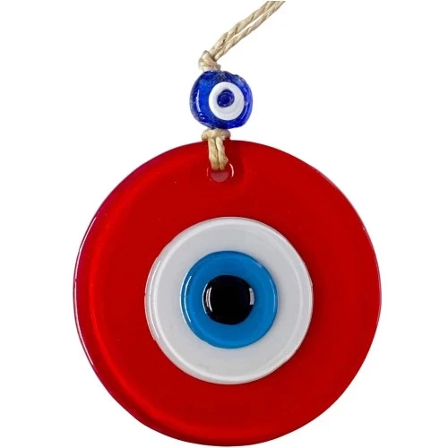 Mini Boy Kırmızı Nazar Boncuklu Duvar Süsü 10 Cm Cam Duvar Dekoru - 3