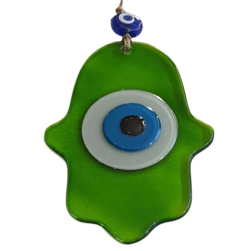 Nazar Boncuklu Yağ Yeşili Renginde Fatma Ana Bereket Eli Cam Duvar Süsü - 3