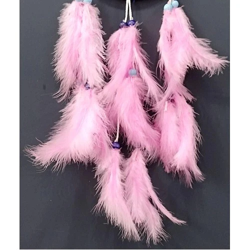 Pembe Kuş Tüylü Dream Catcher El Yapımı Rüya Kapanı Duvar Süsü - 3