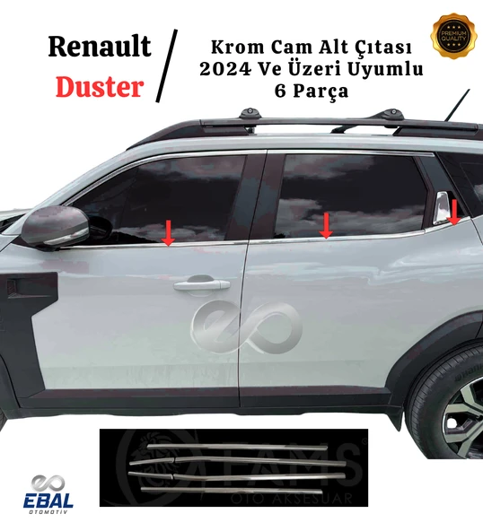 Renault Duster 2024 Ve Üzeri Model İçin Krom Cam Alt Çıtası 6 Parça Paslanmaz Çelik ürün görseli 1
