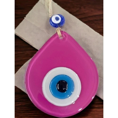Orta Boy Pembe Damla Desen Nazar Boncuklu Duvar Dekoru Cam Duvar Süsü - 3