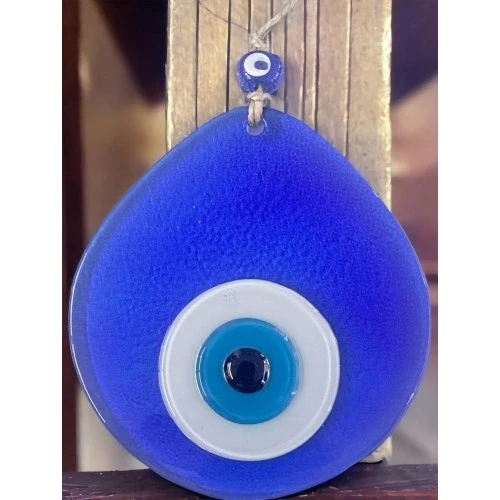 Orta Boy Şeffaf Mavi Damla Desen Nazar Boncuklu Duvar Dekoru Cam Duvar Süsü - 5