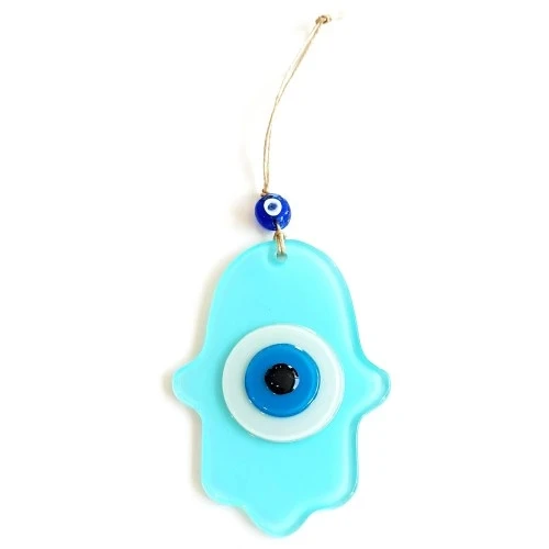 Nazar Boncuklu Turkuaz Renginde Fatma Ana Bereket Eli Cam Duvar Süsü - 2