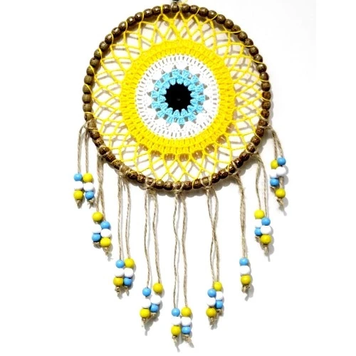 Sarı Motifli Renkli Boncuklu El Yapımı Duvar Süsü - 3