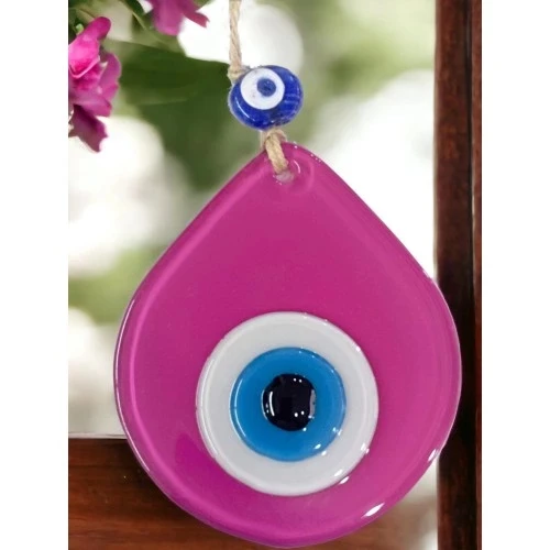 Orta Boy Pembe Damla Desen Nazar Boncuklu Duvar Dekoru Cam Duvar Süsü - 5