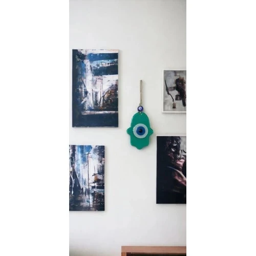 Nazar Boncuklu Jade Yeşili Fatma Ana Bereket Eli Cam Duvar Süsü - 3