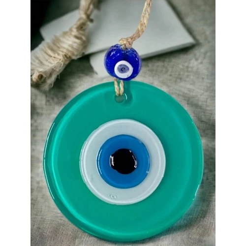 Yeşil Nazar Boncuklu Duvar Süsü 10 Cm Cam Duvar Dekoru - 3